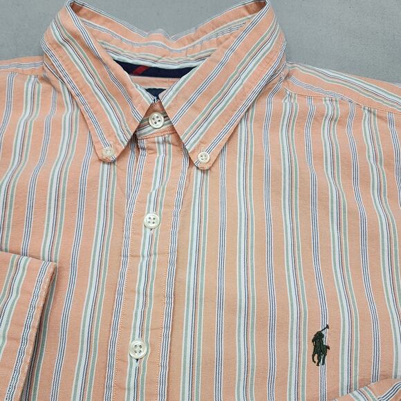 Ralph Lauren Classic Fit Men's Peach Stripped Button Up Shirt Sz XL - Picture 4 of 6